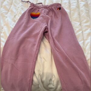 Aviator Nation Rainbow Heart Sweatpants - medium